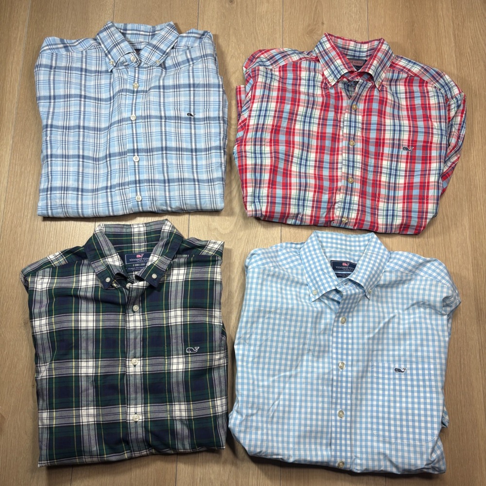 LOT OF 4 Vineyard Vines Tucker Button Down Shirts Classic Fit Plaid Gingham MED